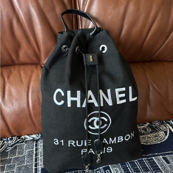 Chanel Black Drawstring Backpack Bag - Picture 1 of 9